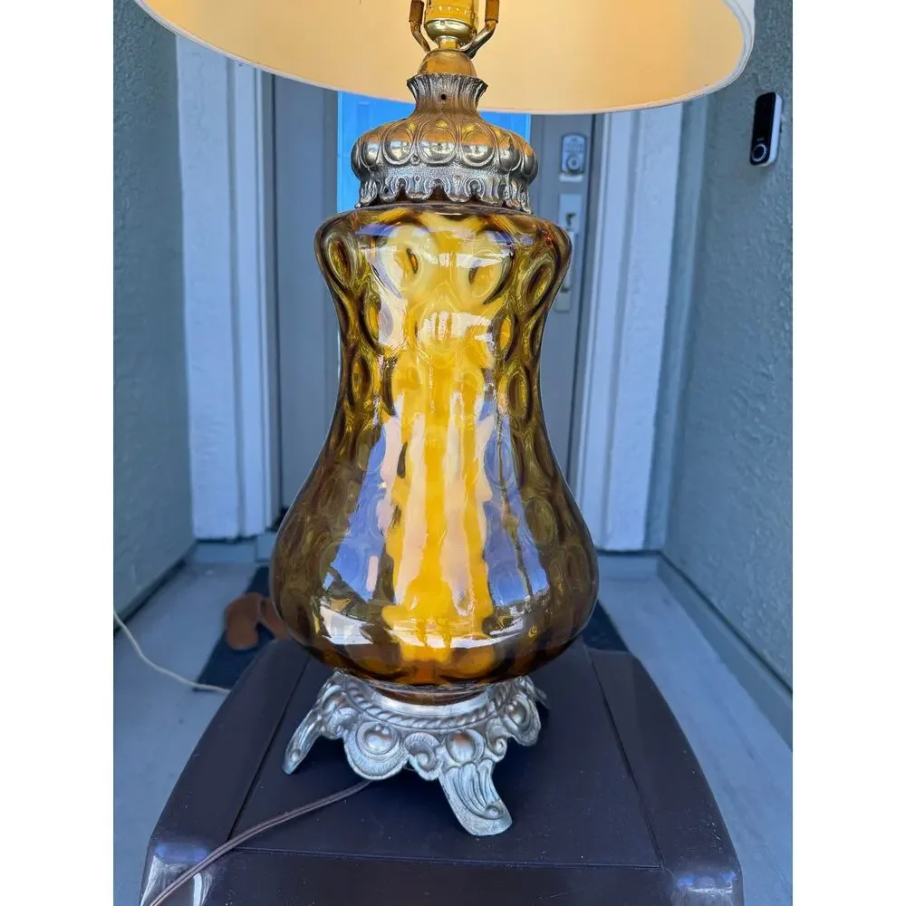 vintage amber glass table lamp prominent 
